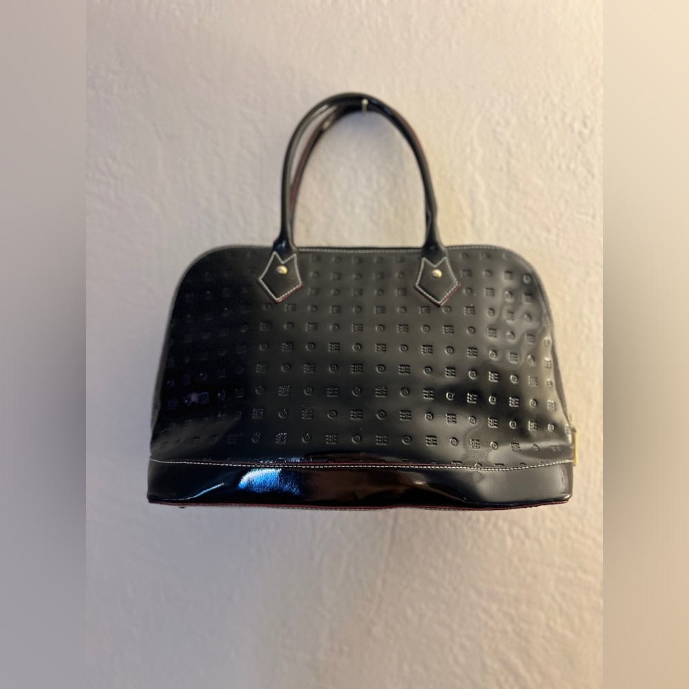 Arcadia Black Patent Leather Satchel – Made in Italy – Red Lining